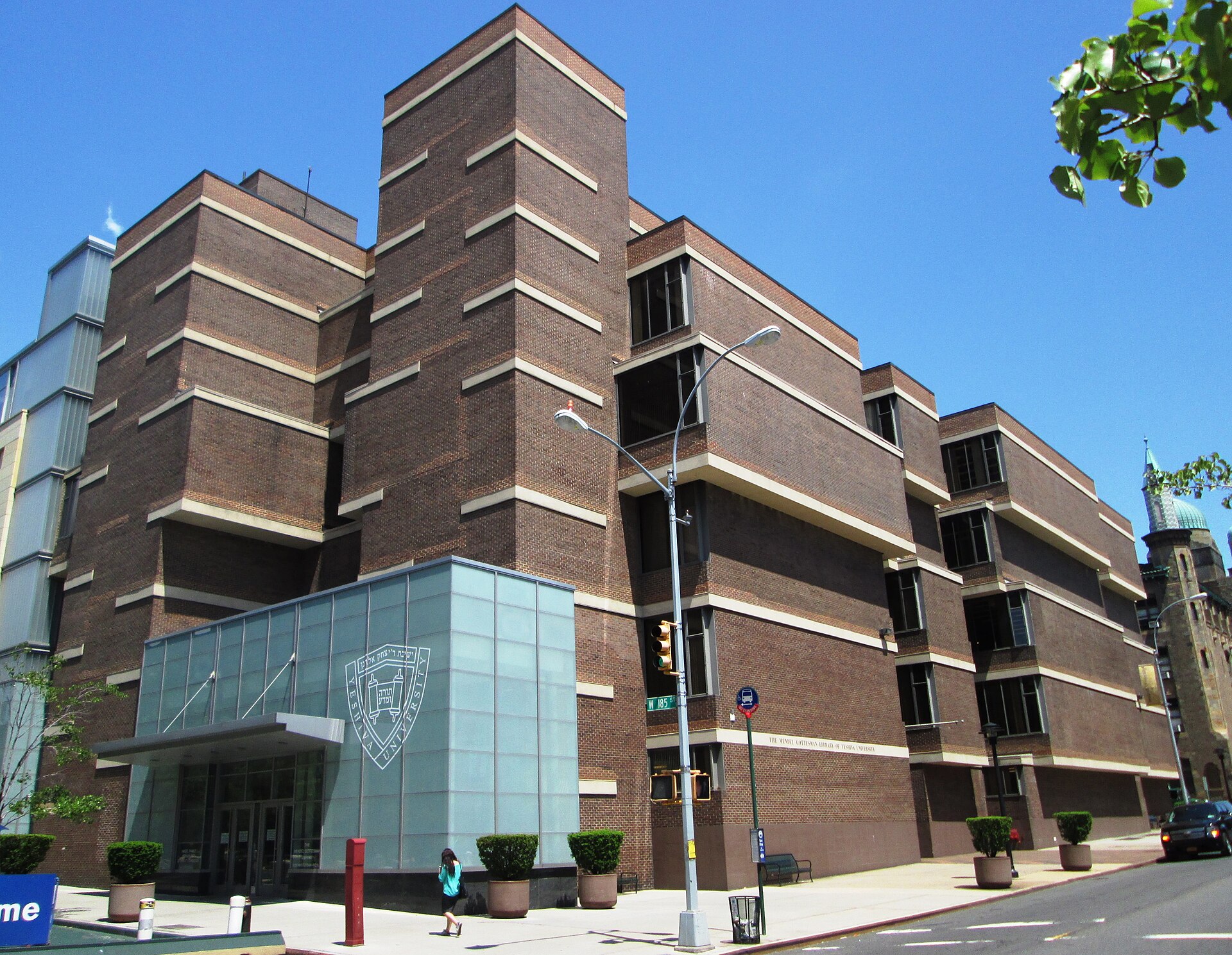 Mendel Gottesman Library, Yeshiva University — Yeshiva University's Mendel Gottesman Library, located at 2520 Amsterdam Avenue between West 185th and 186th Streets in the Washington Heights neighborhood of Manhattan, New York City, was built…. Photographed in 2014; a current view, not a construction-period photograph.