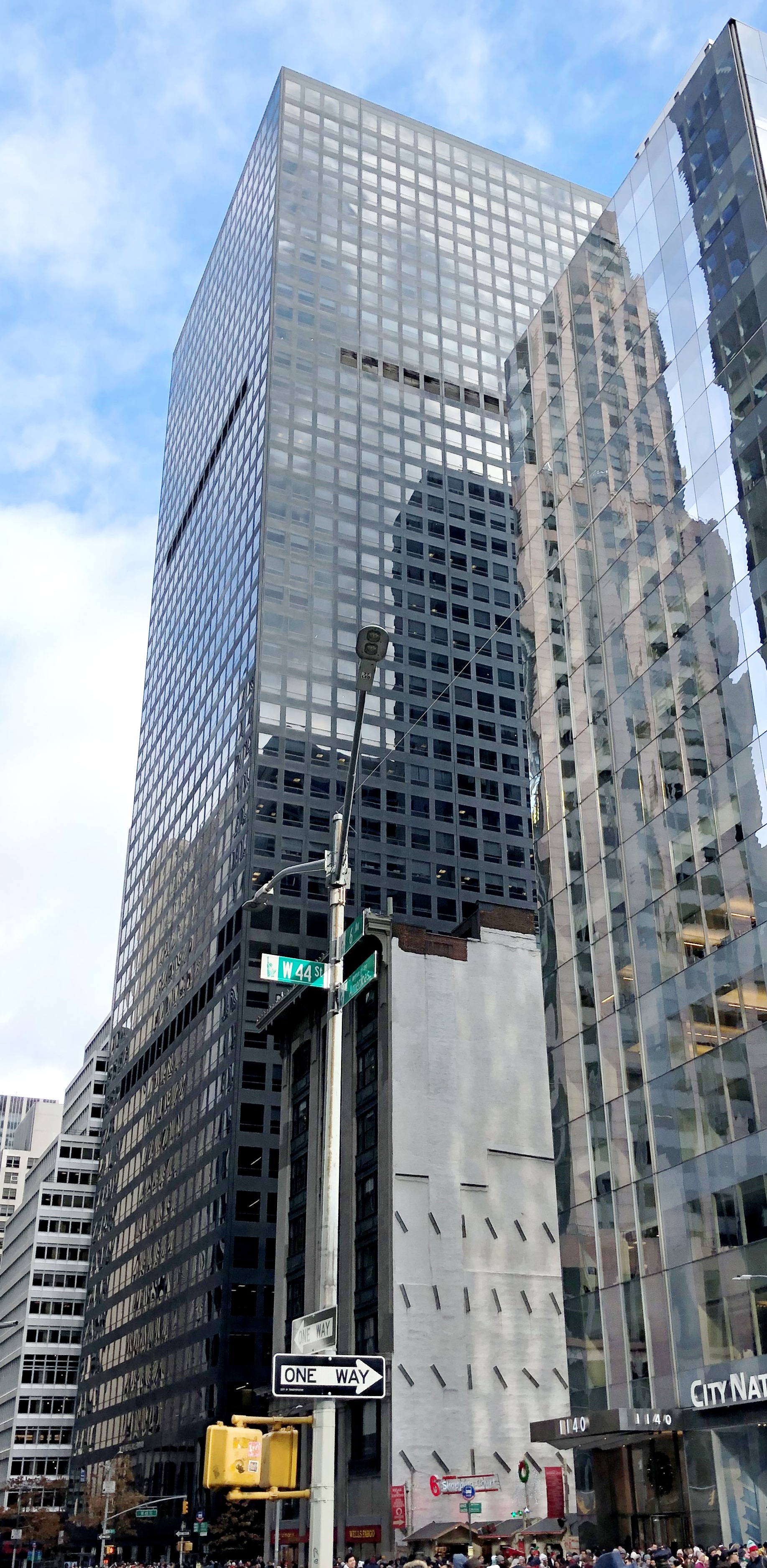 1166 Avenue of the Americas — 1978 alteration — 1166 Sixth Avenue, between West 45th and 46th Streets in Midtown Manhattan, New York City, also known as the International Paper Building, was built in 1974 and was designed by Skidmore, Owings &…. Photographed in 2019; a current view, not a construction-period photograph.