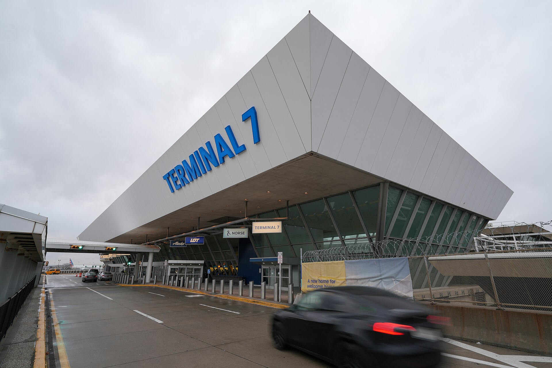 BOAC Terminal / later JFK Terminal 7 — The exterior of Terminal 7 at John F. Kennedy International Airport (JFK). Photographed in 2025; a current view, not a construction-period photograph.