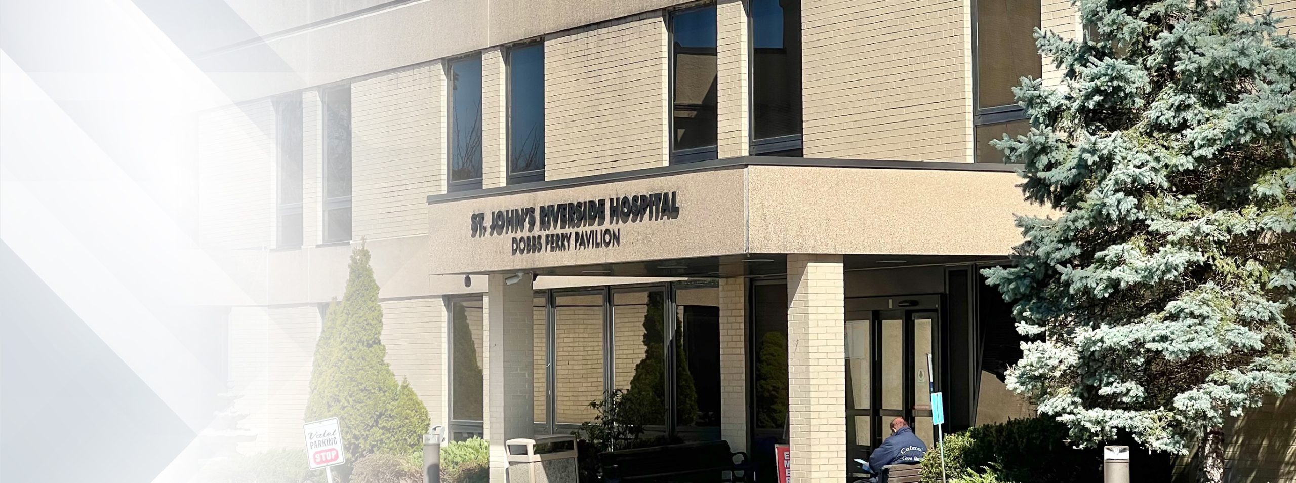 Community Hospital at Dobbs Ferry — new hospital construction (family notation 'Phase D') — The Dobbs Ferry hospital entrance as it stands today — a current view, not a construction-period photograph of the 1980s work Rita's list records.