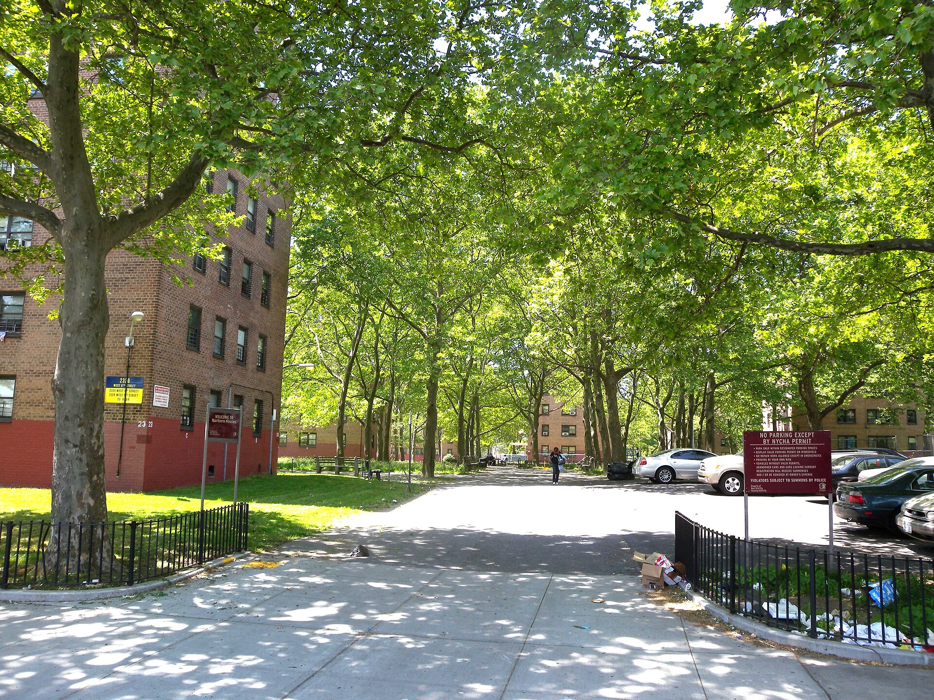 NYCHA Marlboro Houses — Looking west from West 8th Street, north of Avenue X, at NYCHA Marlboro Houses on a sunny midday. Photographed in 2009; a current view, not a construction-period photograph.